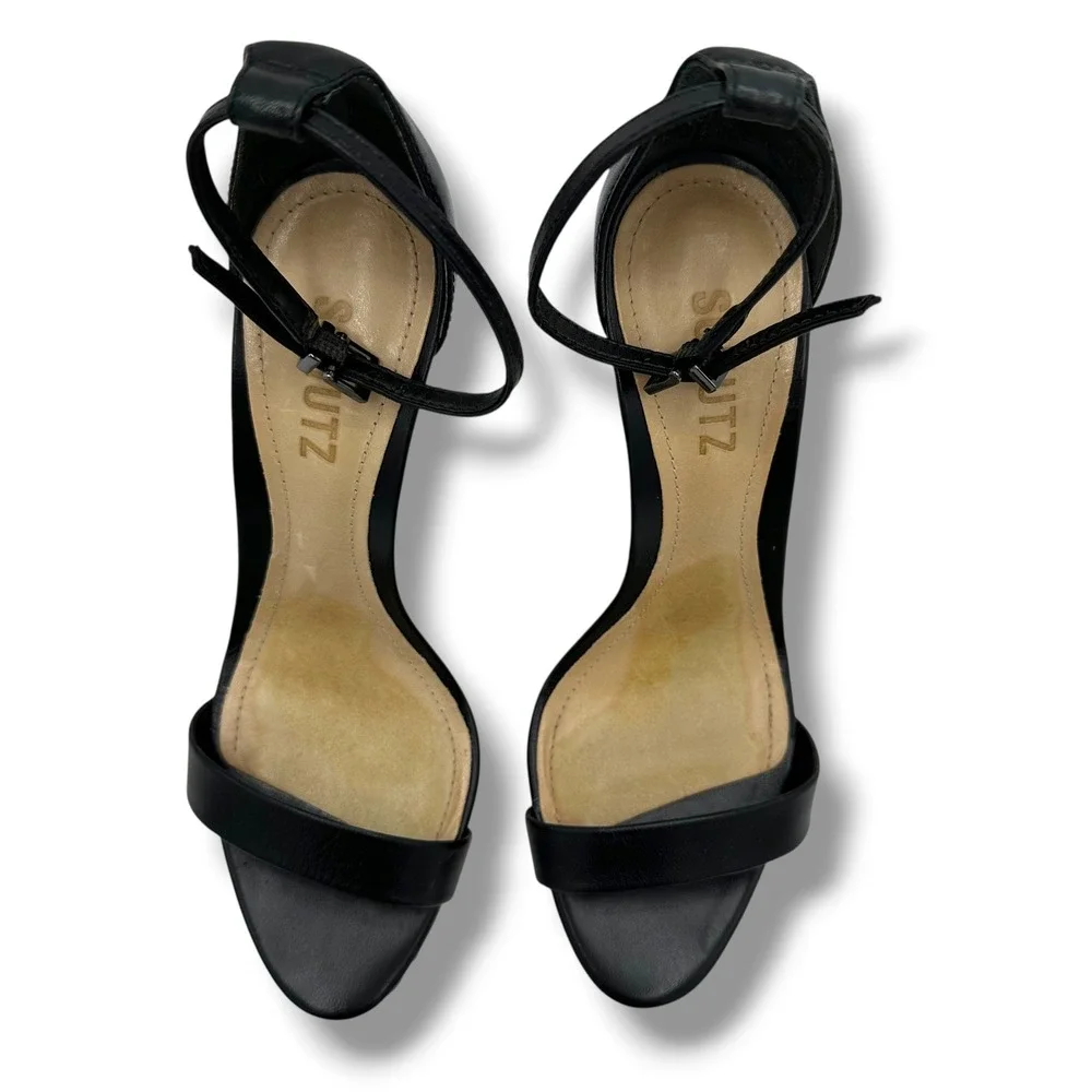 Schutz Cadey-Lee Black Leather Ankle Strap Stiletto High Heel Sandals Mens 8.5B